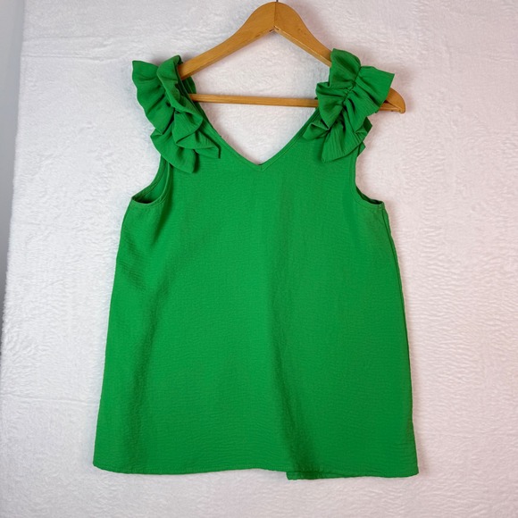 Entro Womens Top Small Green Ruffle Sleeveless V Neck Casual Blouse - Picture 3 of 9